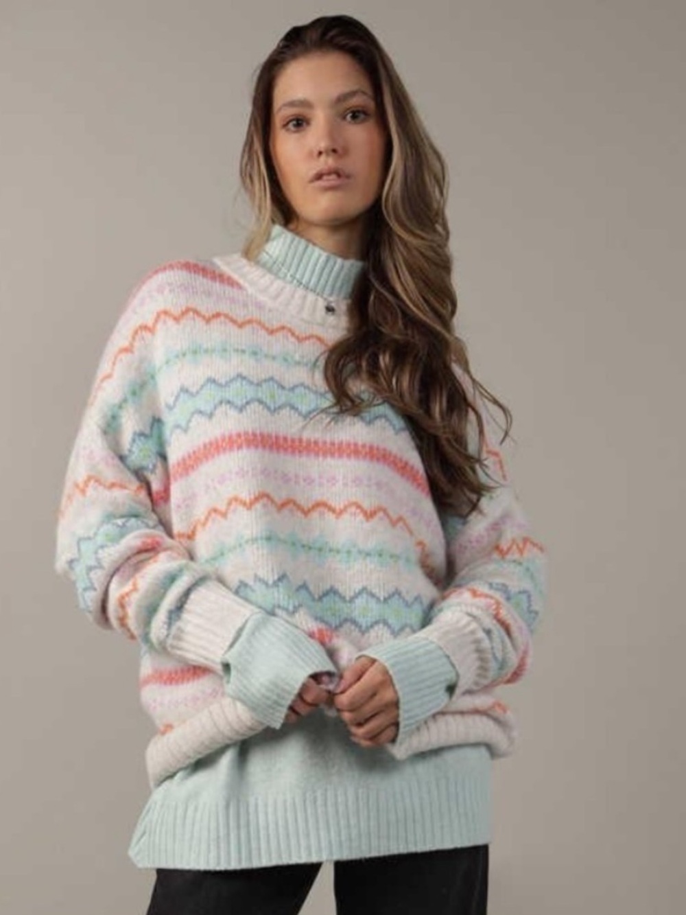 American Eagle Outfitters Fair Isle Pastel Striped Crewneck Sweater NWOT Medium